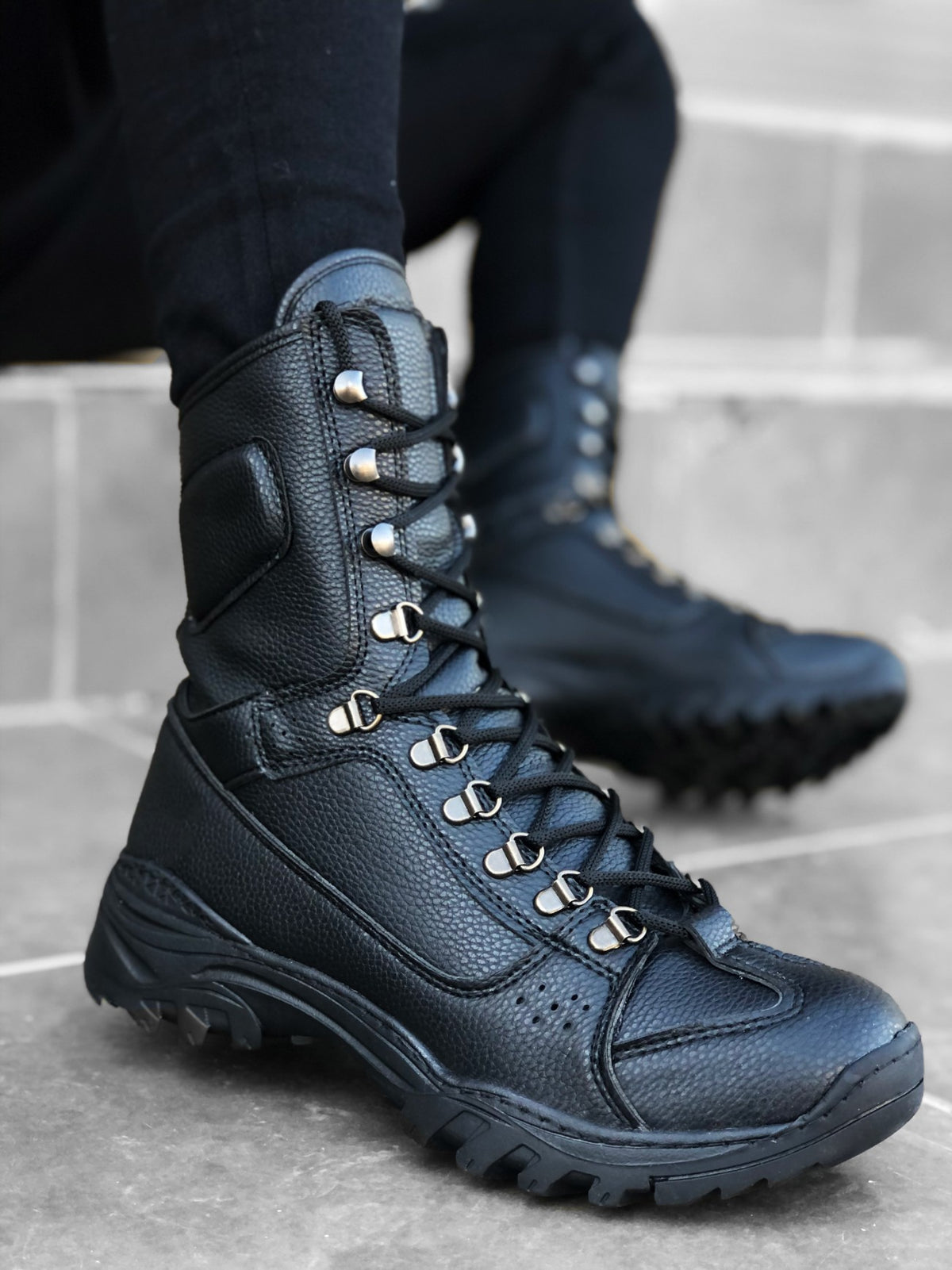 BA0605 Lace-up Black Skin Military Boots - STREETMODE ™