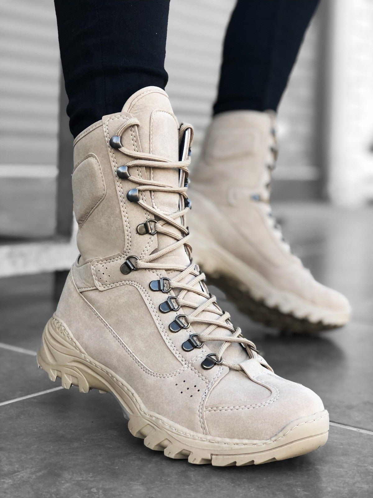 BA0605 Lace-Up Cream Military Boots - STREETMODE ™