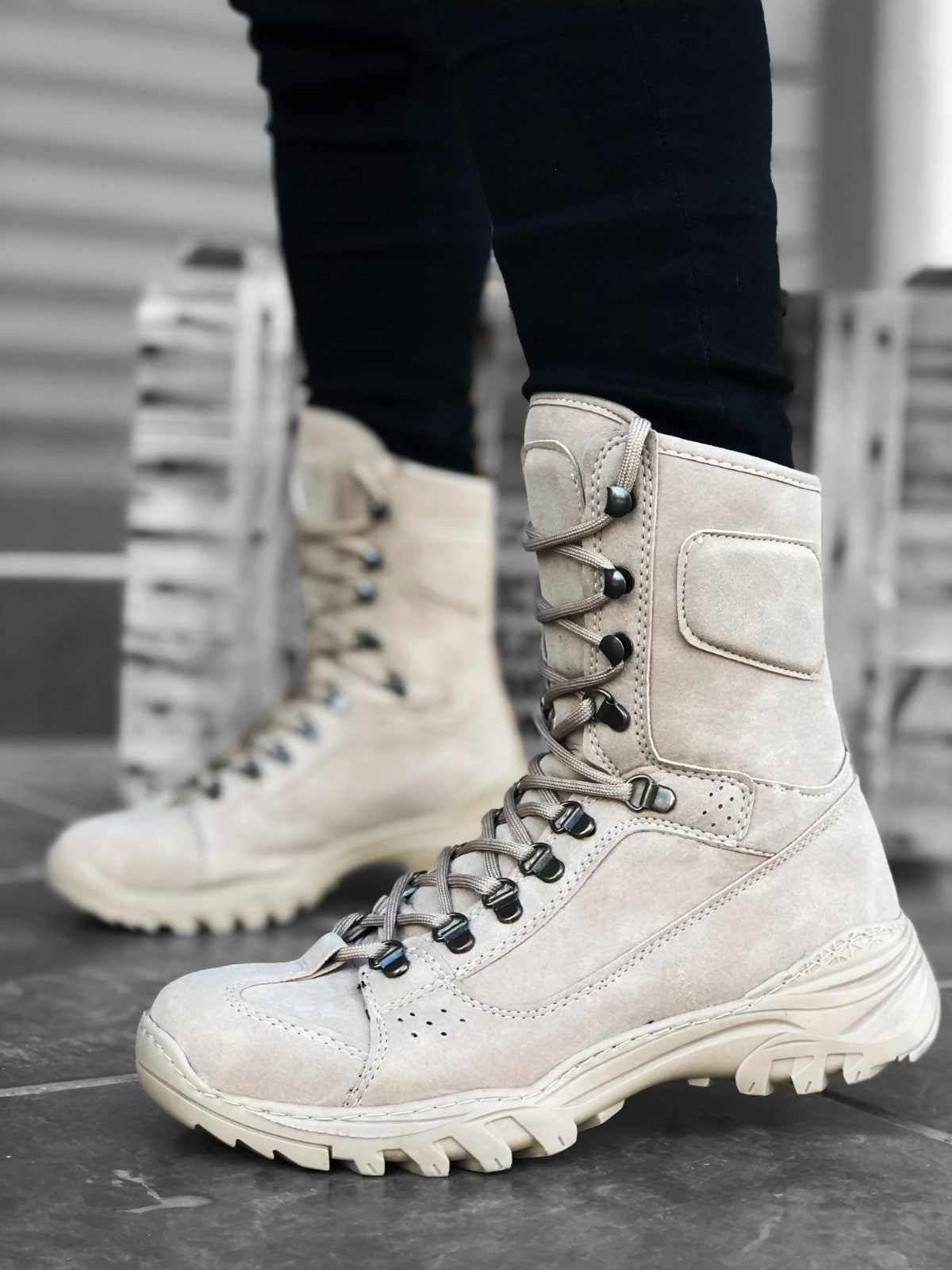 BA0605 Lace-Up Cream Military Boots - STREETMODE ™