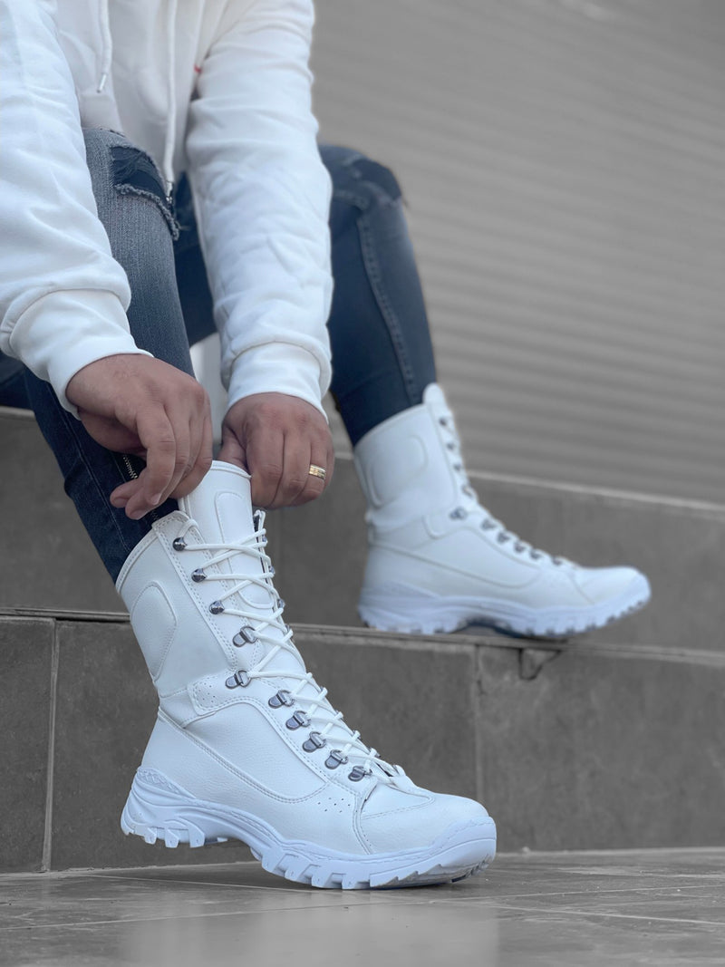 BA0605 Men's Lace-Up White Military Combat Boots - STREETMODE ™