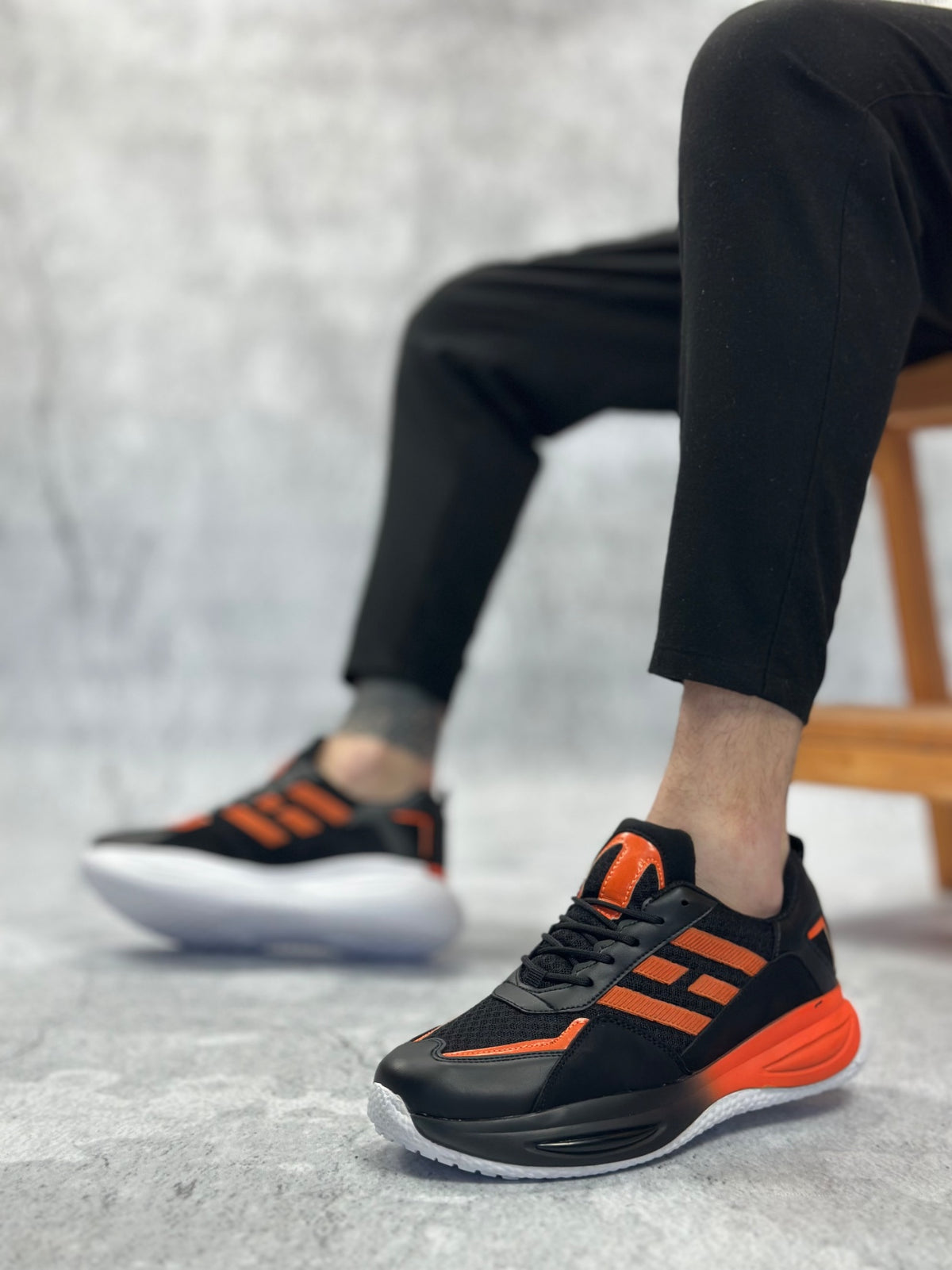 BA0650 Style Sneakers High Sole Black Orange Sports Shoes