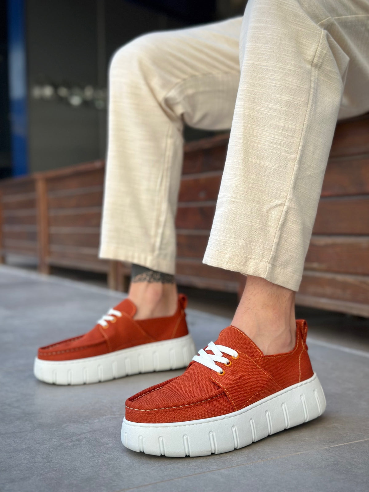 BA0676 Orange Linen High Sole Men's Summer Shoes