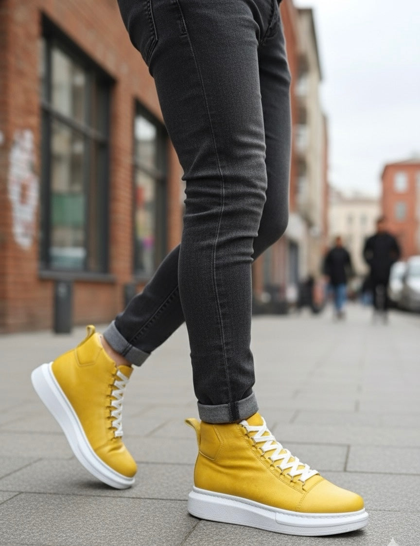BA0713 Lace-Up Yellow High-Sole Men's Style Sports Boots