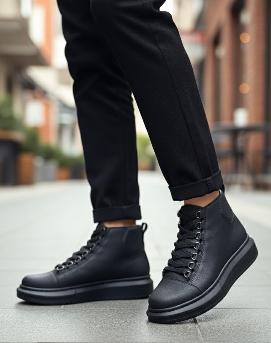 BA0713 Lace-Up High Black Sole Men's Style Sports Boots