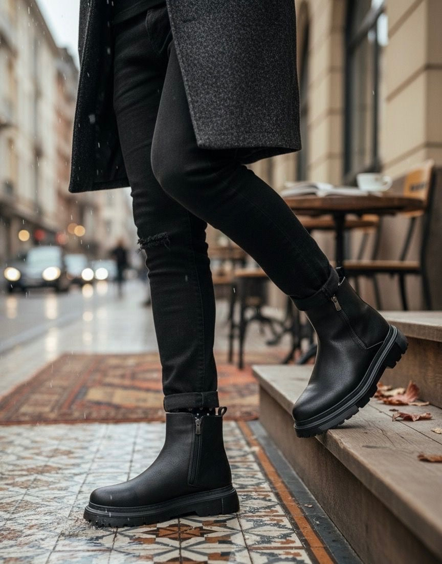 BA0777 Black Double Zippered Men's Half Ankle Boots