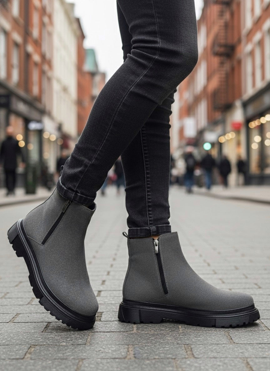 BA0777 Suede Smoked Double Zippered Men's Half Ankle Boots