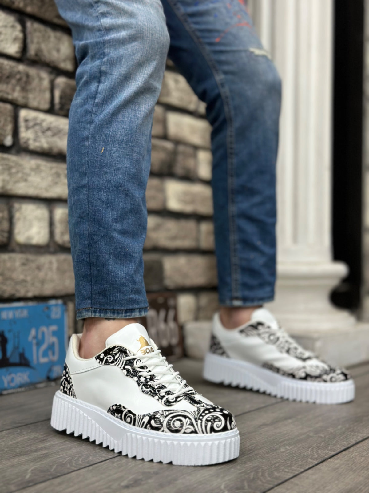 BA0802 Gothic Patterned White High Sole Men's Casual Shoes - STREETMODE ™