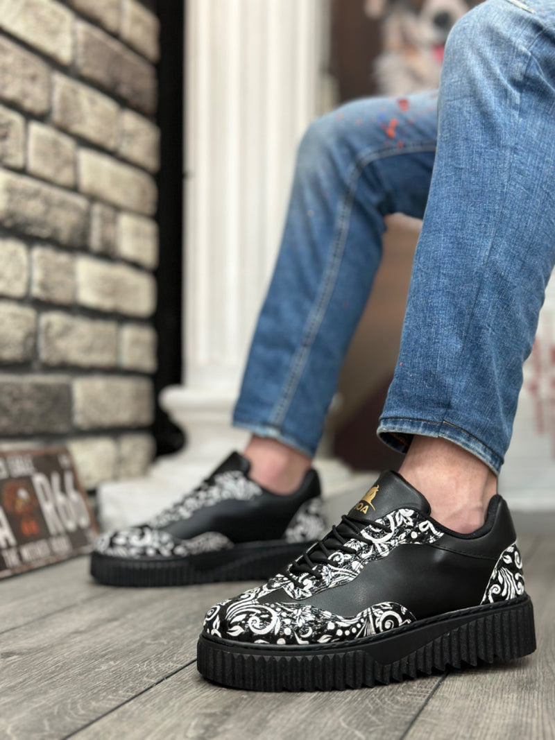 BA0802 Gothic Patterned Black High Sole Men's Casual Shoes - STREETMODE ™