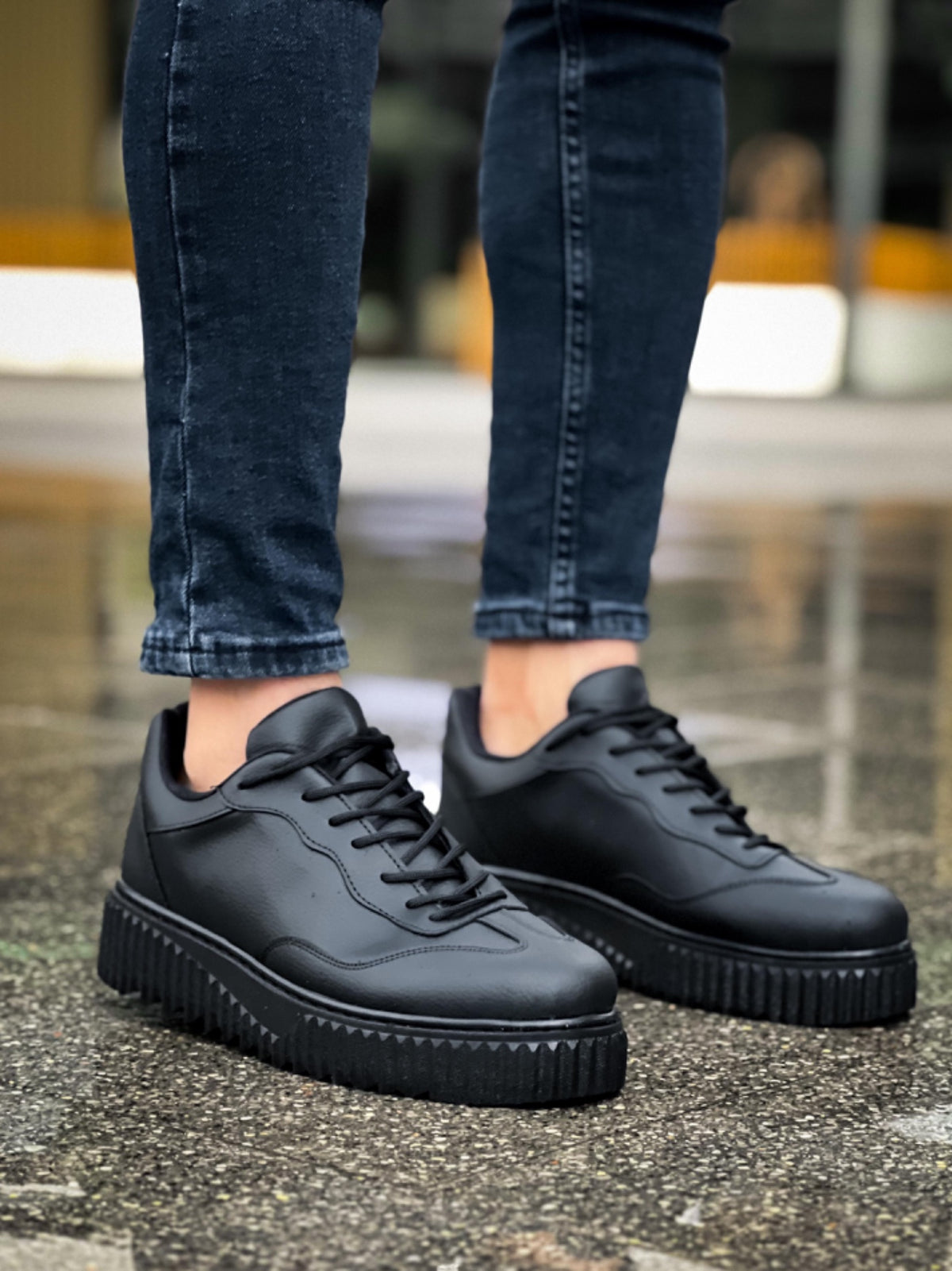 BA0802 Black Color Black High Sole Men's Casual Shoes