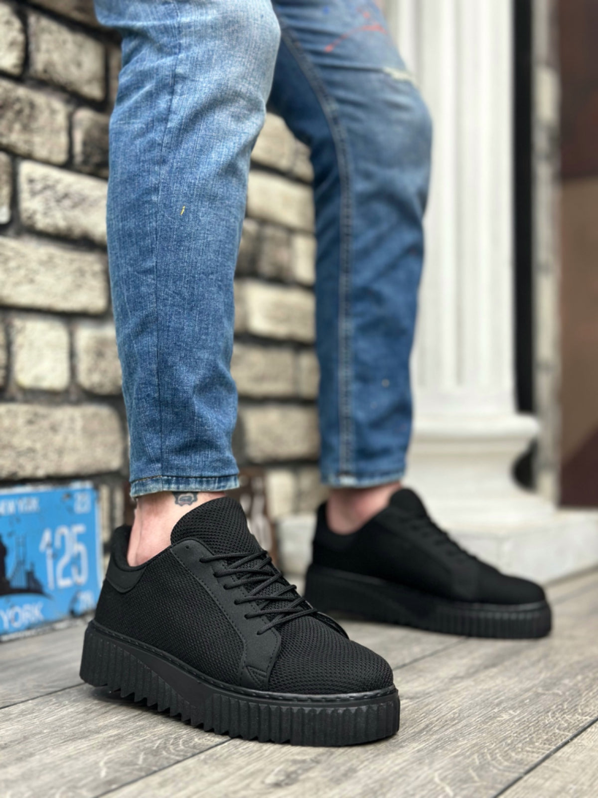 BA0803 High Black Sole Knitwear Black Men's Sneakers Shoes - STREETMODE ™
