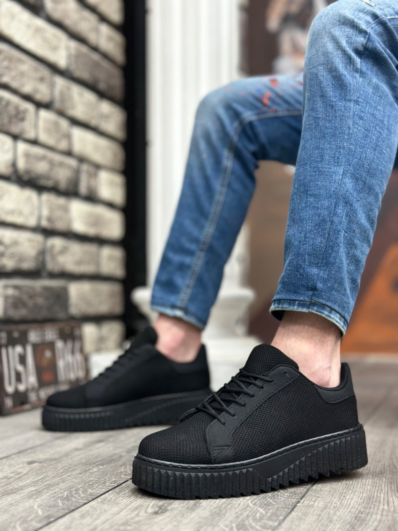 BA0803 High Black Sole Knitwear Black Men's Sneakers Shoes - STREETMODE ™