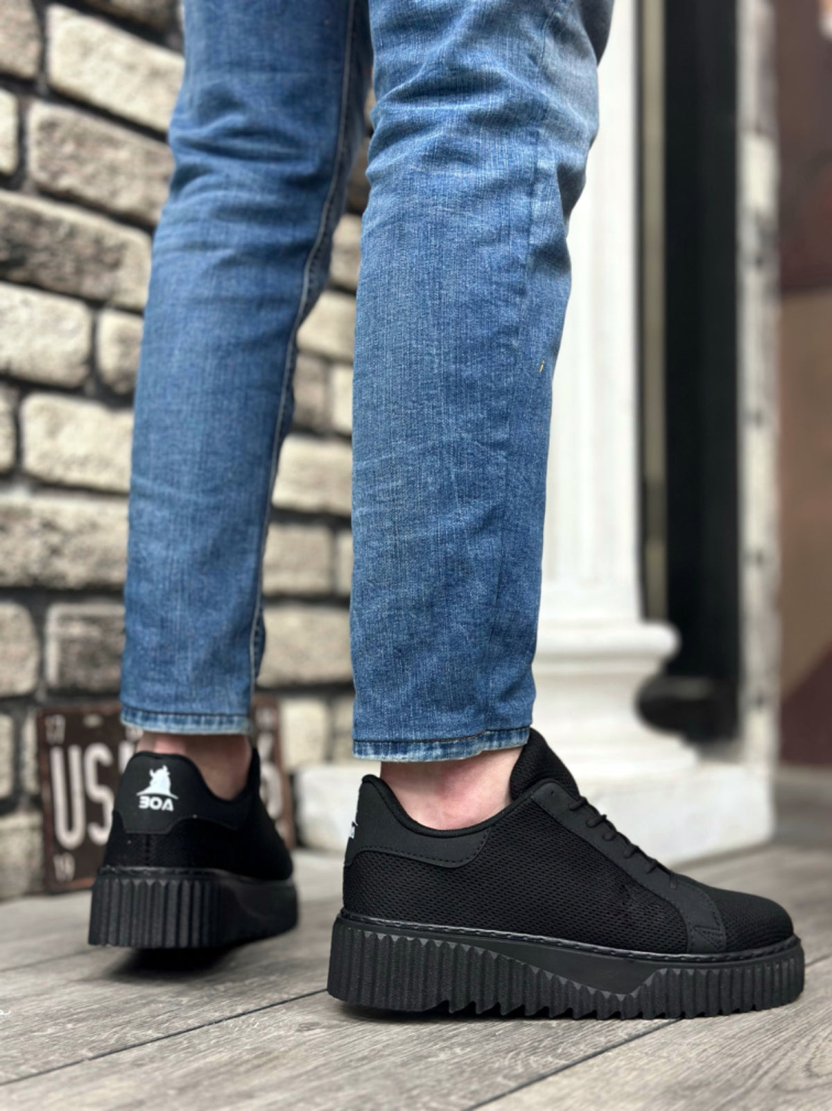 BA0803 High Black Sole Knitwear Black Men's Sneakers Shoes - STREETMODE ™