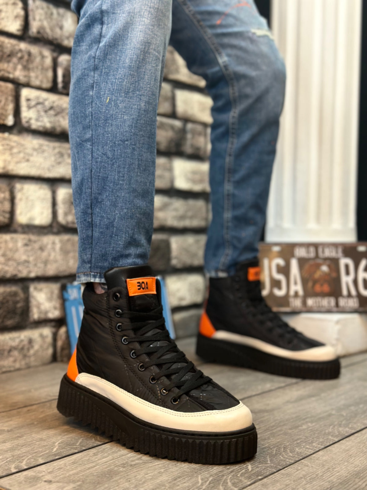 BA0811 High Black Sole Parachute Fabric Orange Skin Detailed Half Ankle Sports Boots - STREETMODE ™