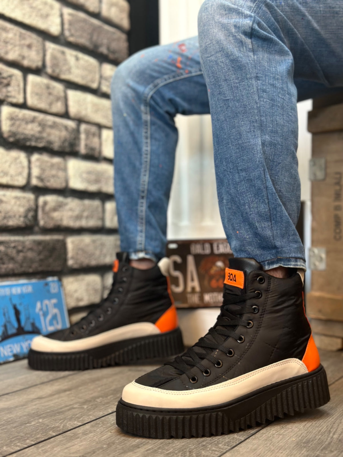 BA0811 High Black Sole Parachute Fabric Orange Skin Detailed Half Ankle Sports Boots - STREETMODE ™