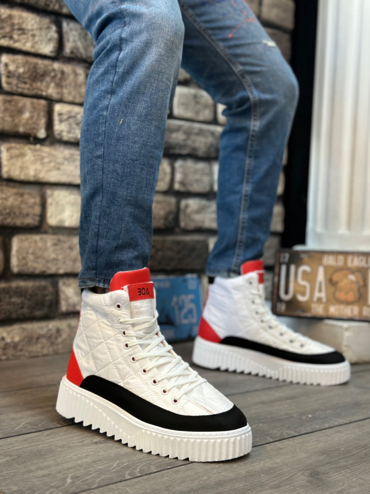 BA0811 High Sole White Parachute Fabric Red Skin Detailed Men's Shoes - STREETMODE ™