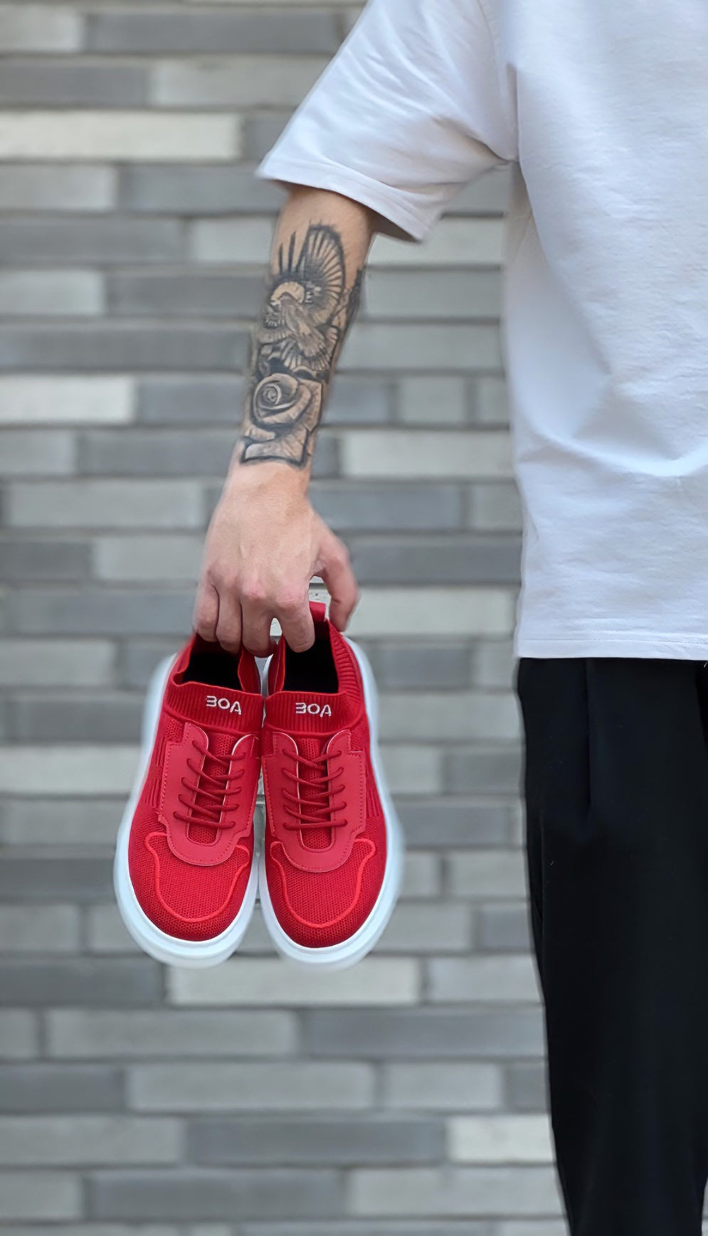 BA0812 Special Knitted Knitwear Style Red White Color Sports Shoes - STREETMODE ™