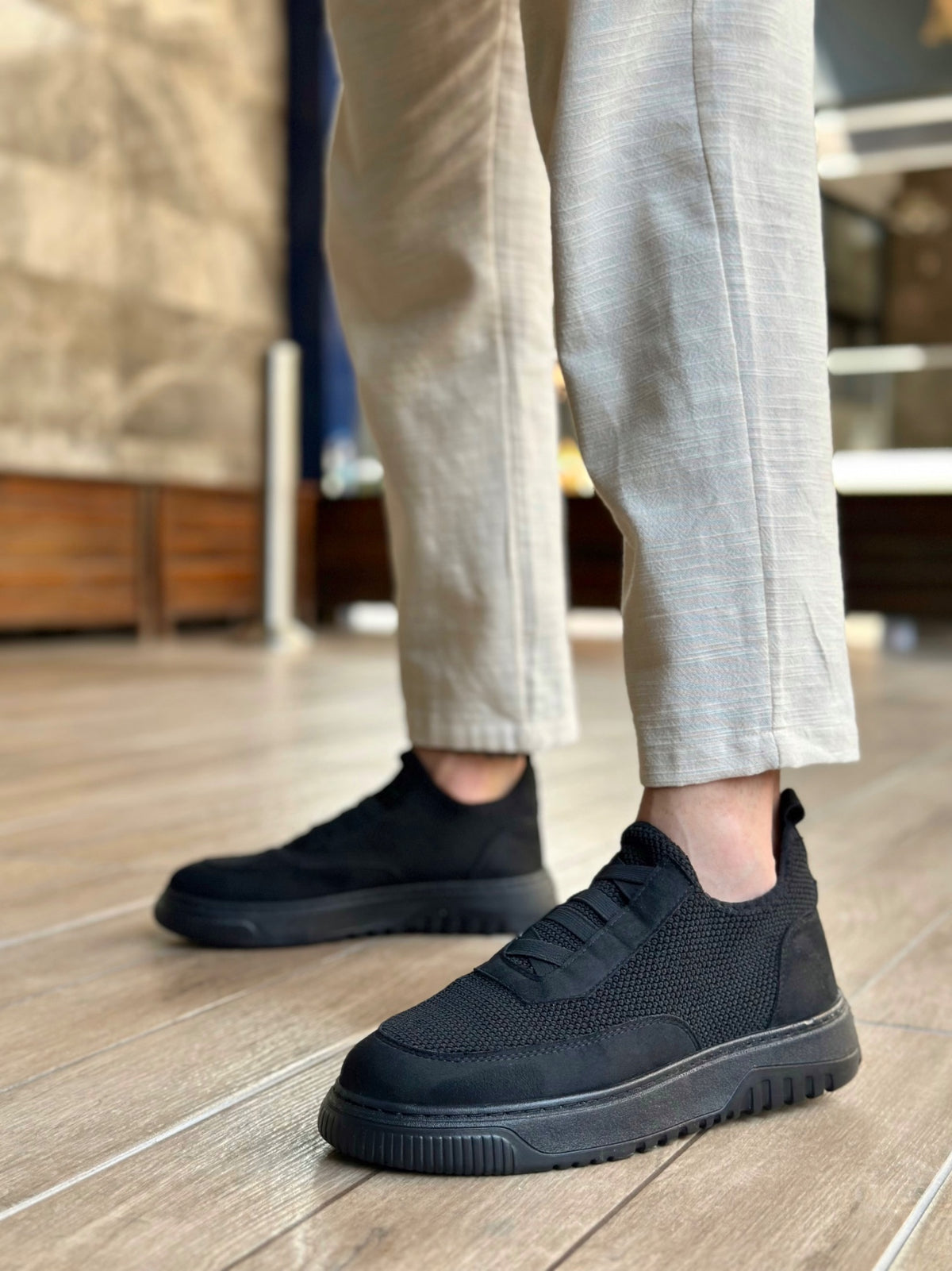 BA0911 Special Knitted Knitwear Leather Powder Detailed Casual Sneakers