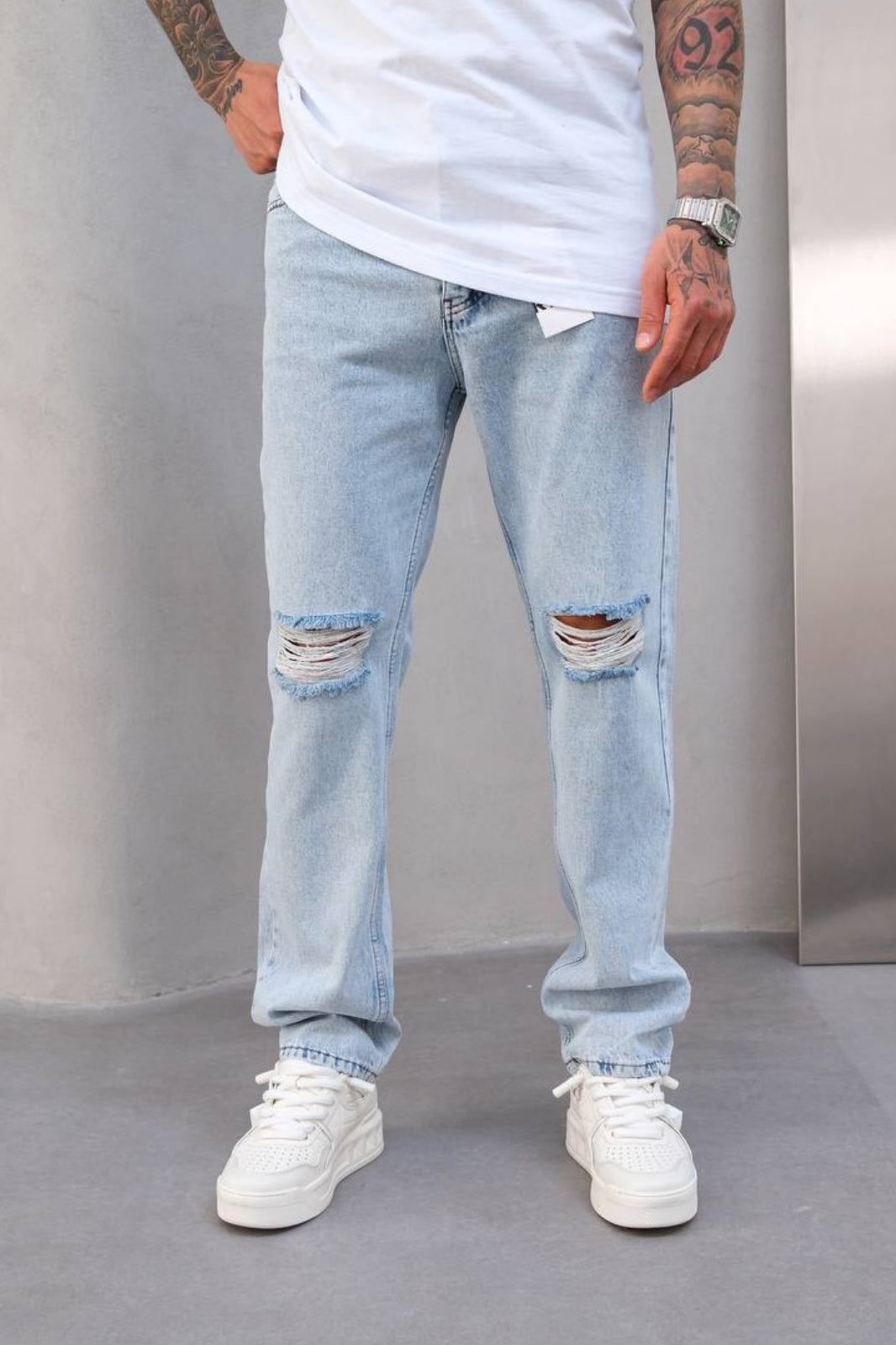 Men's Baggy Knee Slit Ice Jeans