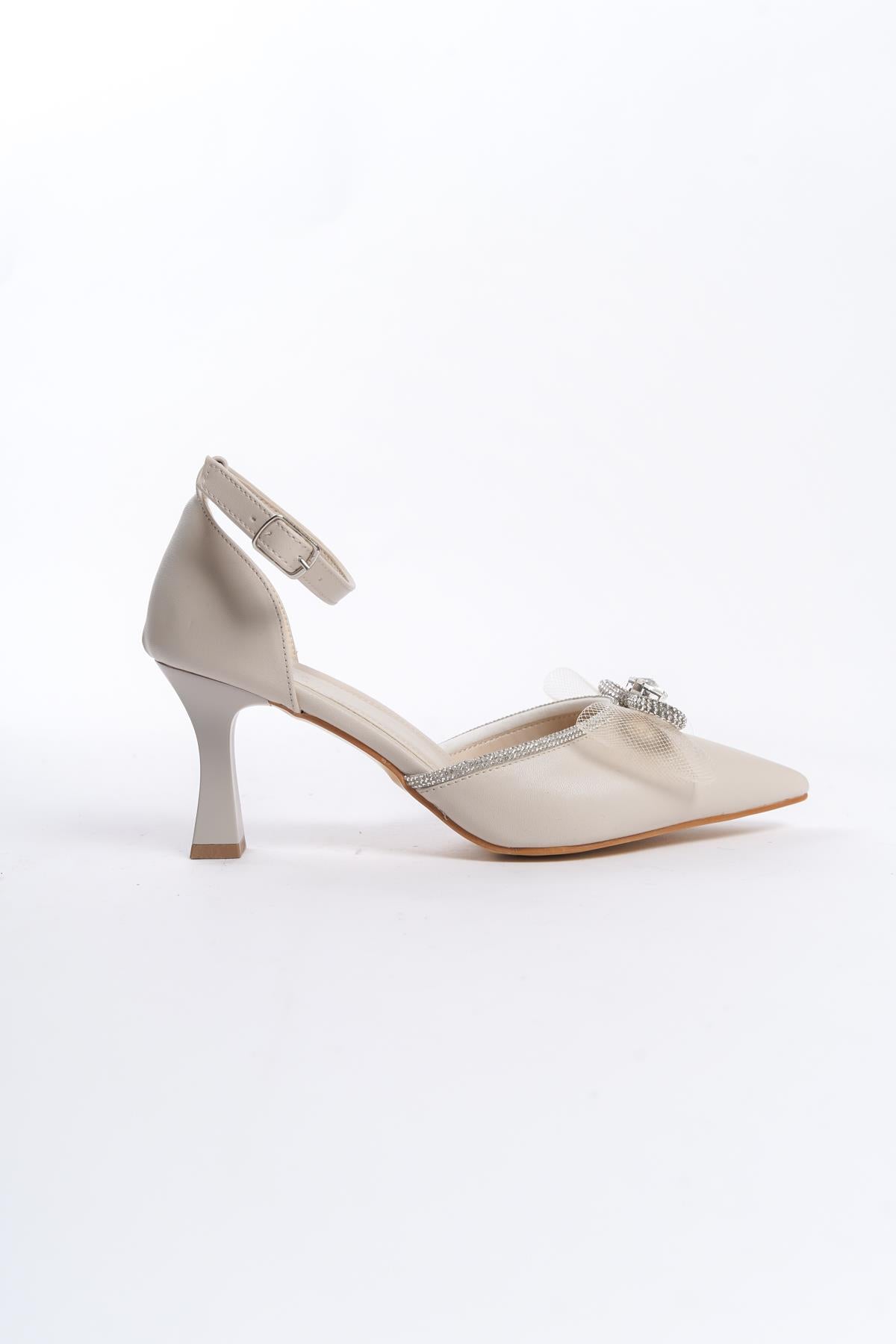 Women's Asda Beige Thin Heel Bow Evening Dress Pointed Toe Shoes - STREETMODE ™