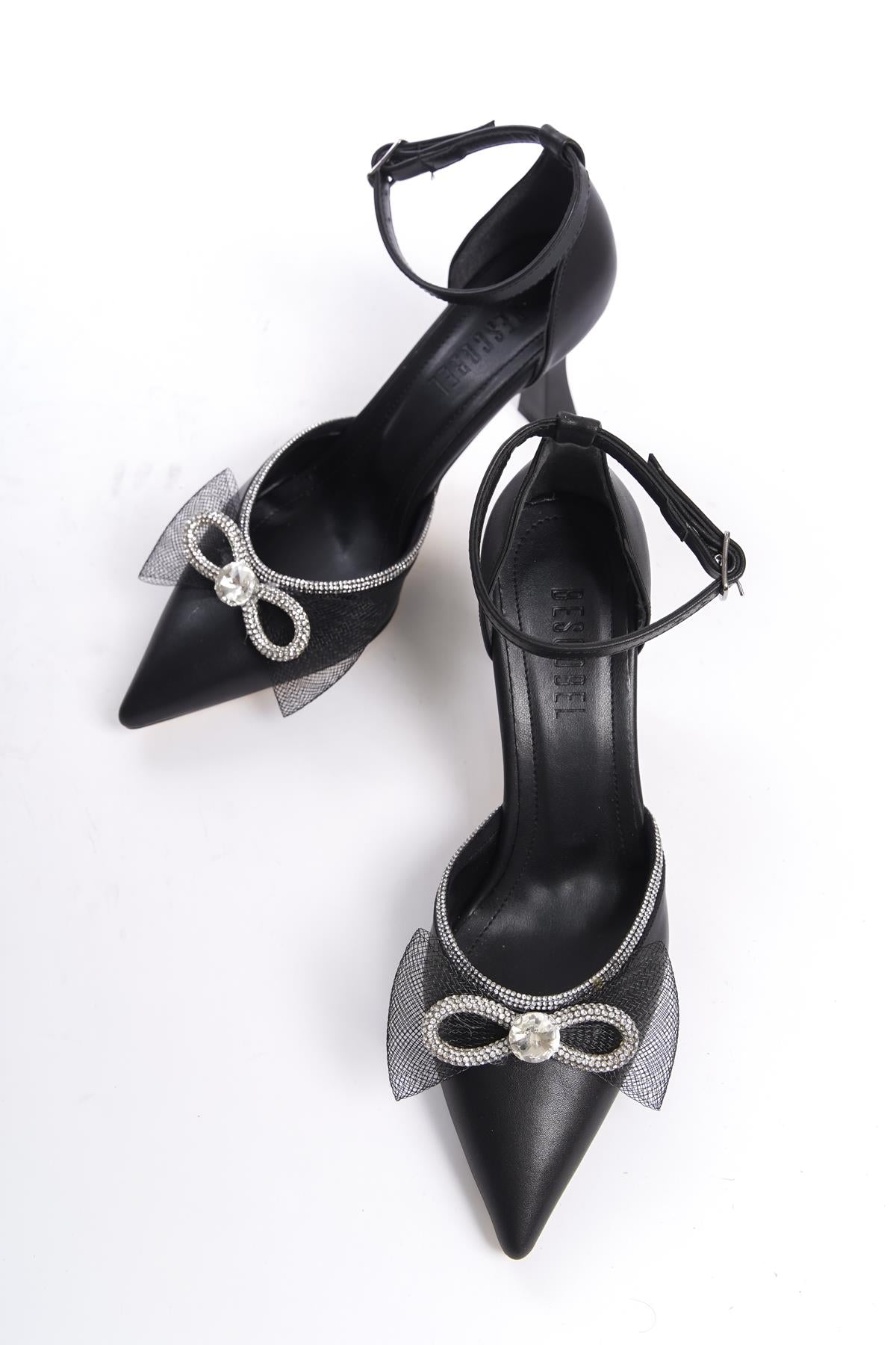 Women s Asda Black Thin Heel Bow Evening Dress Pointed Toe Shoes