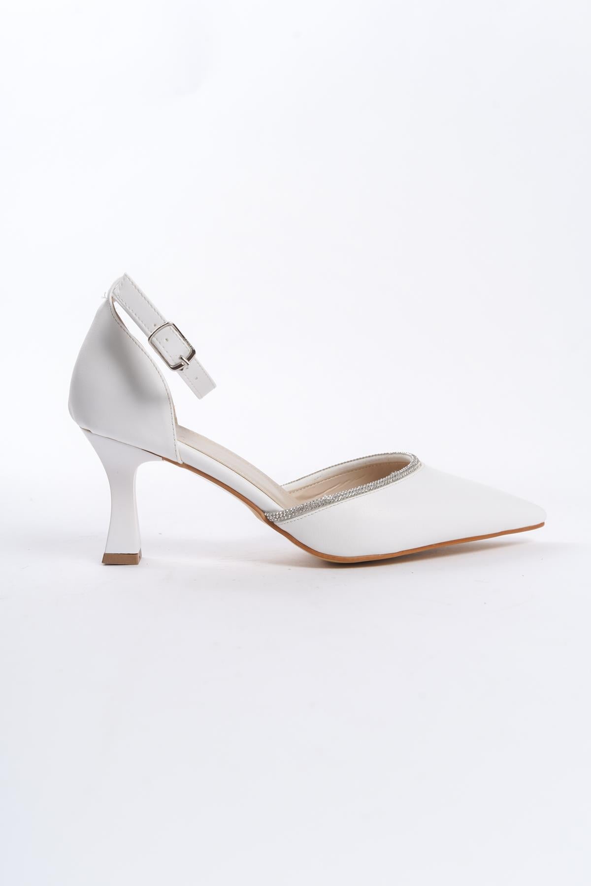 Women's White Kenm Siciri Toe Thin Heel Stone Detailed Daily Evening Shoes - STREETMODE ™