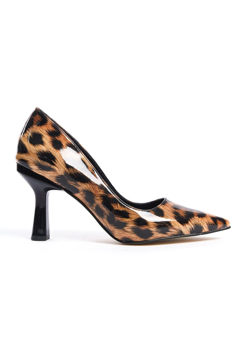 Women's Bodm Leopard Pattern Patent Leather Painted Heel Casual Shoes - STREETMODE ™