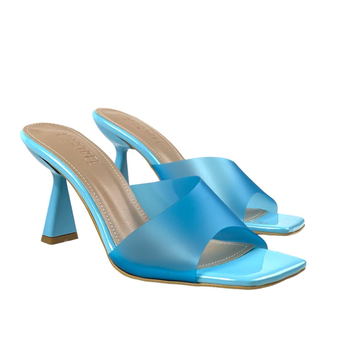 Women's Bomm Blue Patent Leather Detailed Thin Heel Slippers 6cm - STREETMODE ™