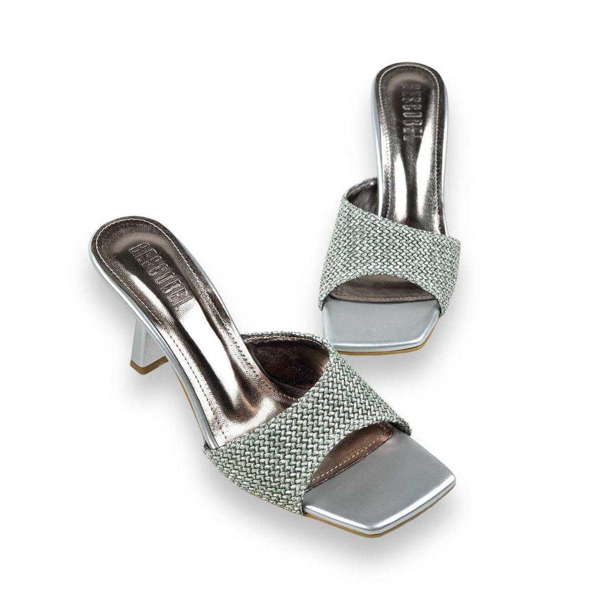 Women's Bomm Silver Wicker Detailed Thin Heel Slippers 6Cm - STREETMODE ™