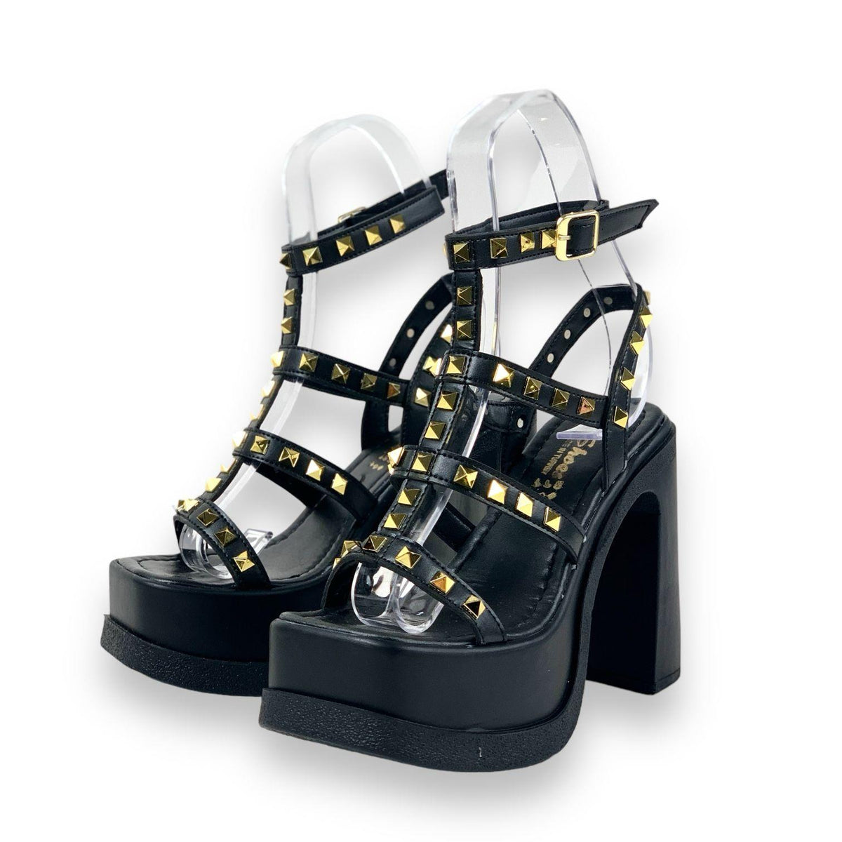 Women's Bonke Black Stone Gladiator Sandals 15 cm Heel - STREETMODE ™