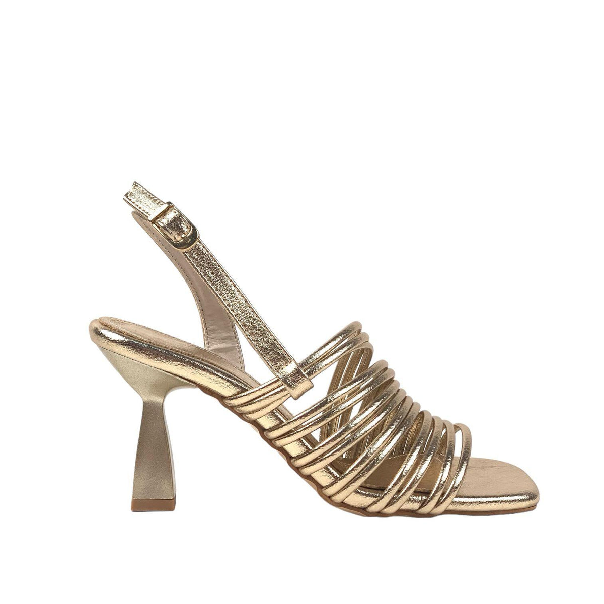 Women's Brush Gold Heeled Ankle Strap Sandals 8 Cm - STREETMODE ™