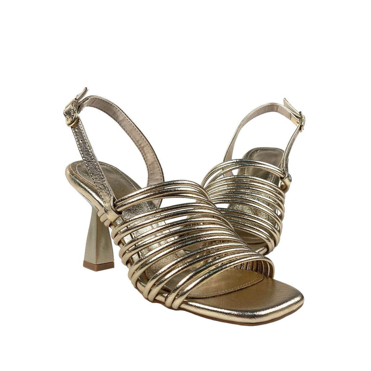 Women's Brush Gold Heeled Ankle Strap Sandals 8 Cm - STREETMODE ™