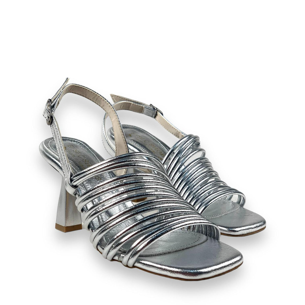 Women's Calç Silver Heeled Ankle Strap Sandals 8 Cm