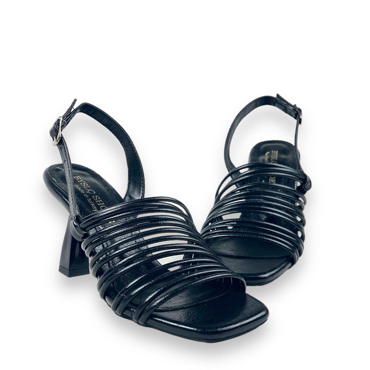 Women's Calç Black Heeled Ankle Strap Sandals 8 Cm