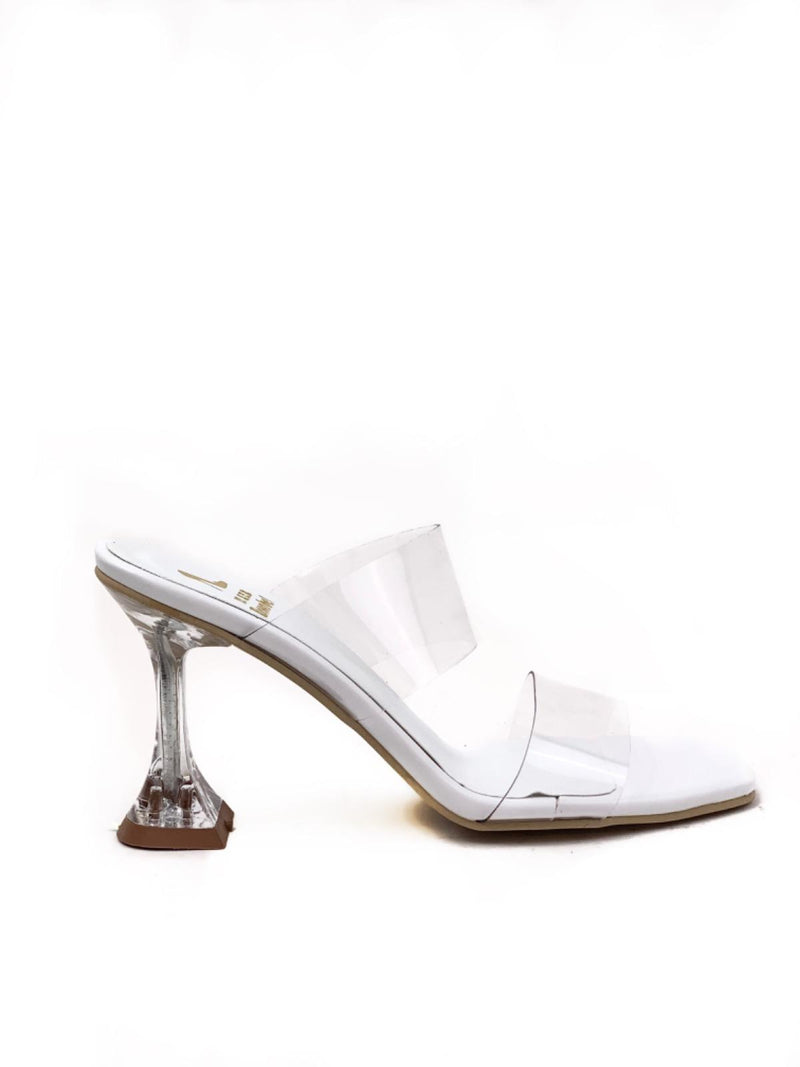 Women's edv white transparent band transparent heeled slippers - STREETMODE ™