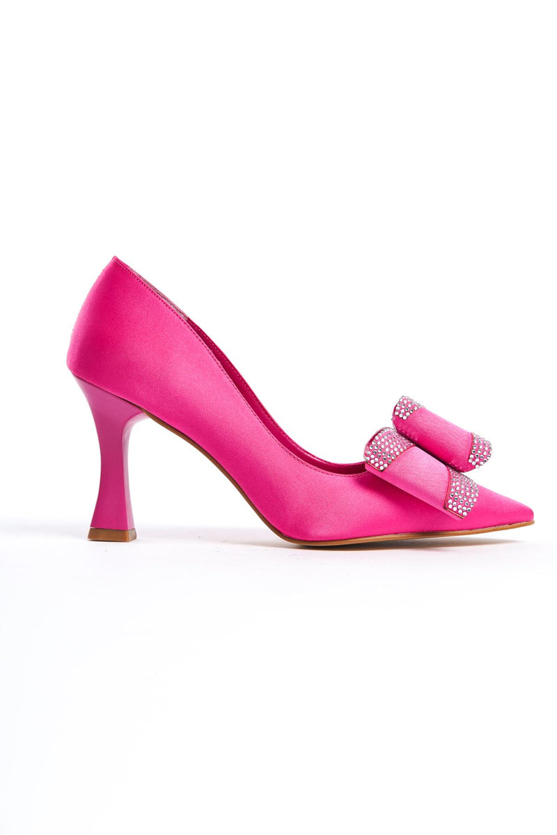Women's Fuchsia Fasm Satin Painted Heel Bow Detailed Evening Shoes - STREETMODE ™