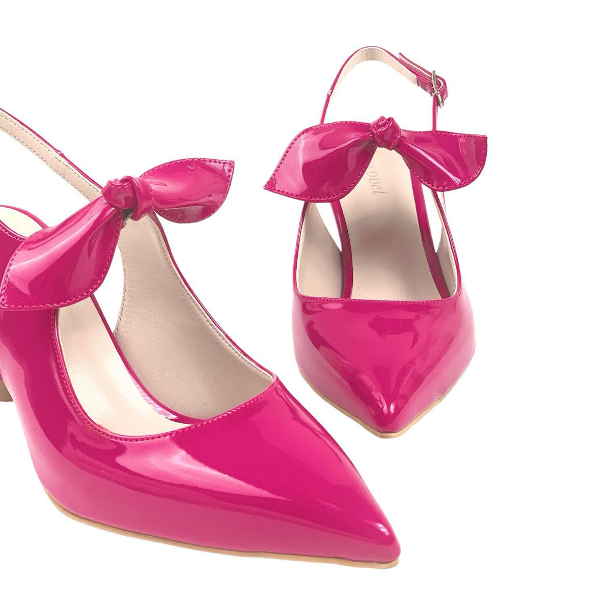 Women's Fuchsia Patent Leather Material Tanb Bow Detailed Heeled Pointed Toe Shoes 7 cm Heel