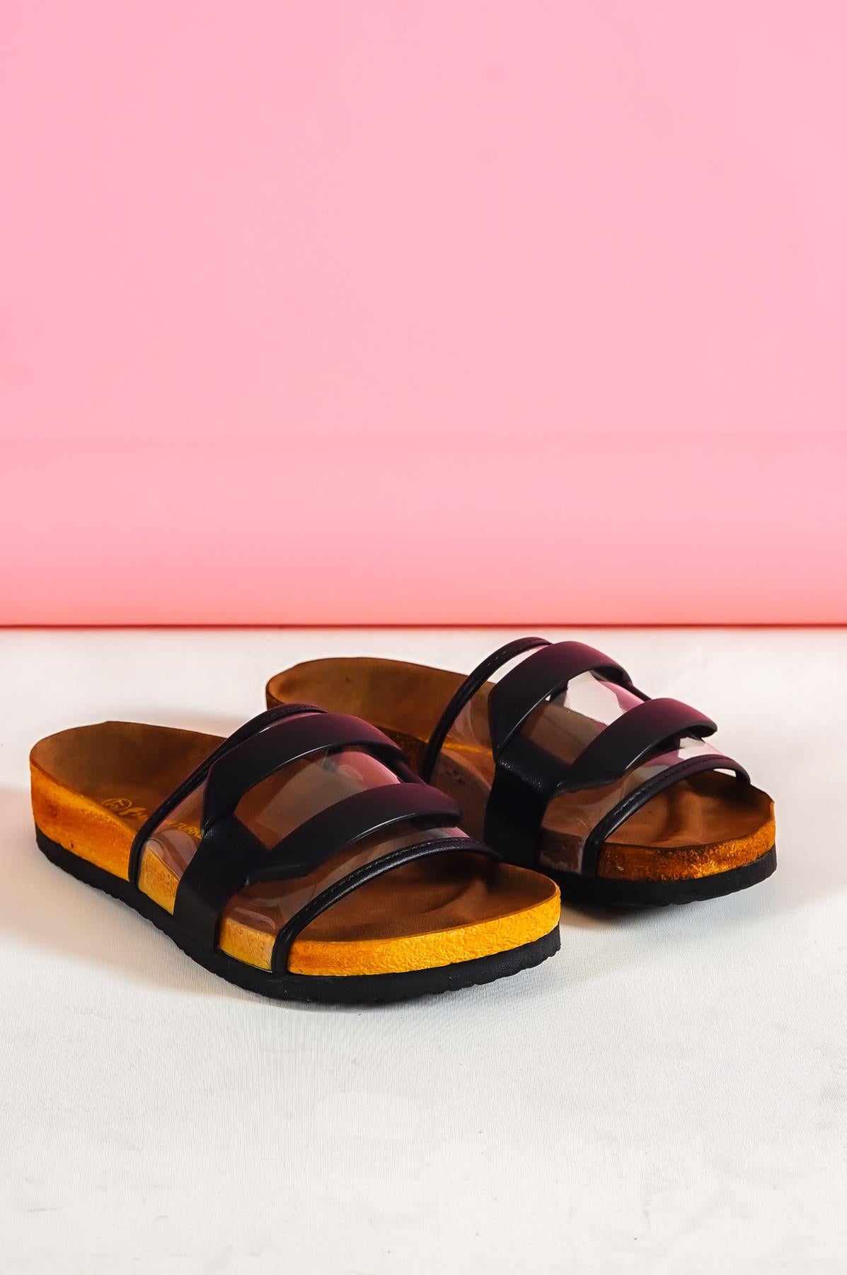 women's karli black buckle single strap slippers & sandals 005 - STREETMODE ™