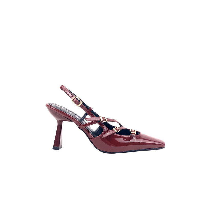 Women's Keyt Burgundy Thin Heel 3 Buckle Casual Shoes 8cm - STREETMODE ™