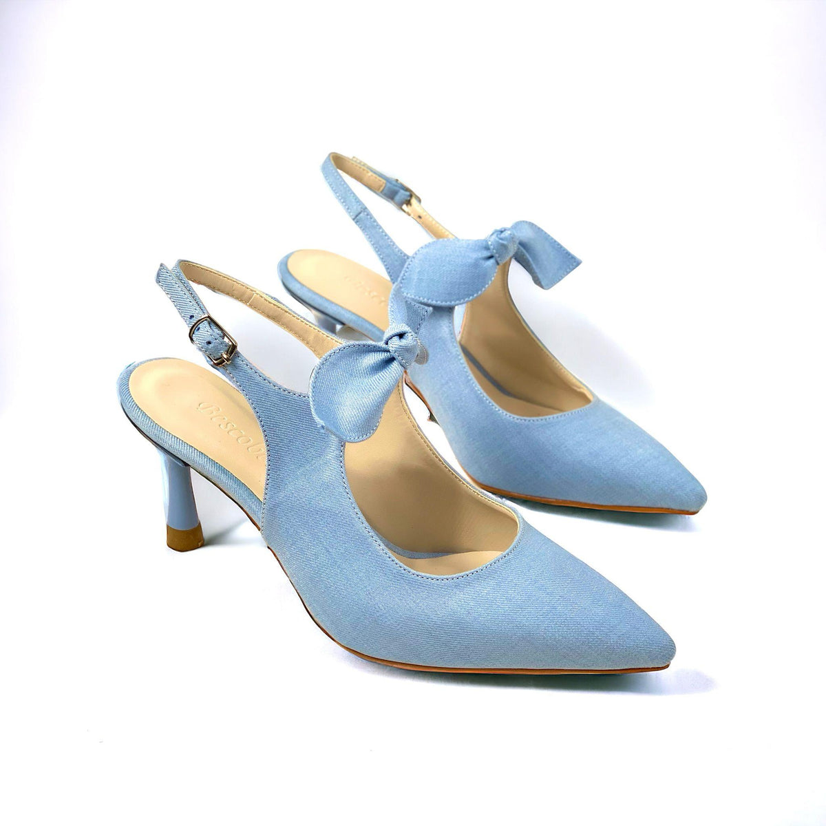 Women's Blue Denim Material Tanb Bow Detailed Heeled Pointed Toe Shoes 7 cm Heel - STREETMODE ™