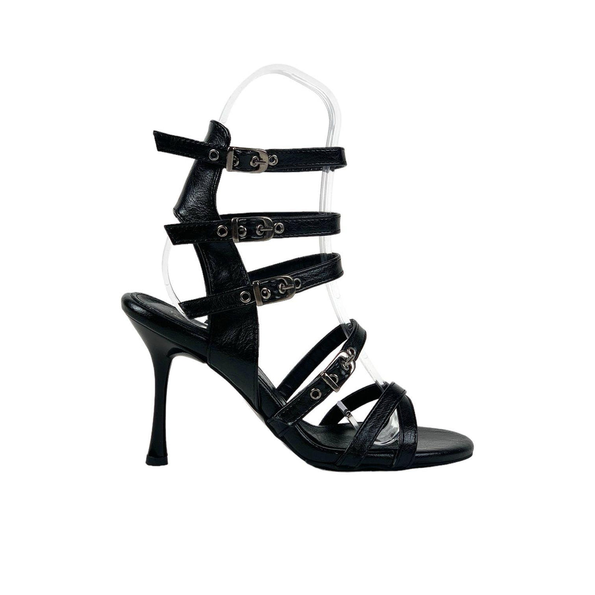 Women's Merya Black High Thin Heel Gladiator Heels Shoes 10 CM Heel - STREETMODE ™