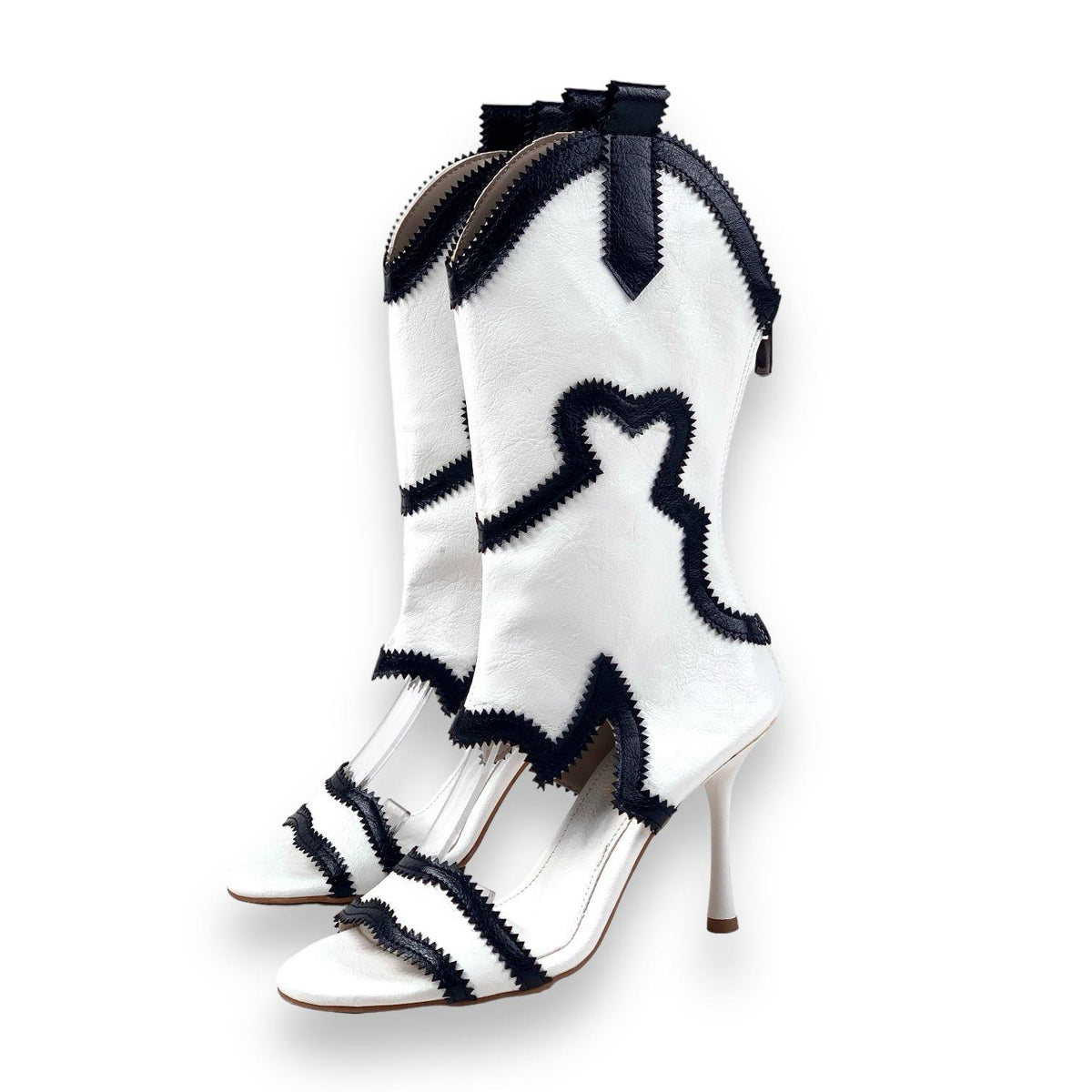 Women's Okla White Thin Heel Summer Cowboy Boots Shoes 10 cm - STREETMODE ™