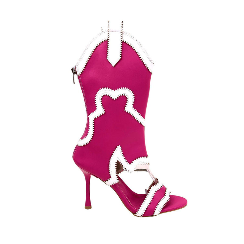 Women's Okla Fuchsia Thin Heel Summer Cowboy Boots Shoes 10 cm - STREETMODE ™