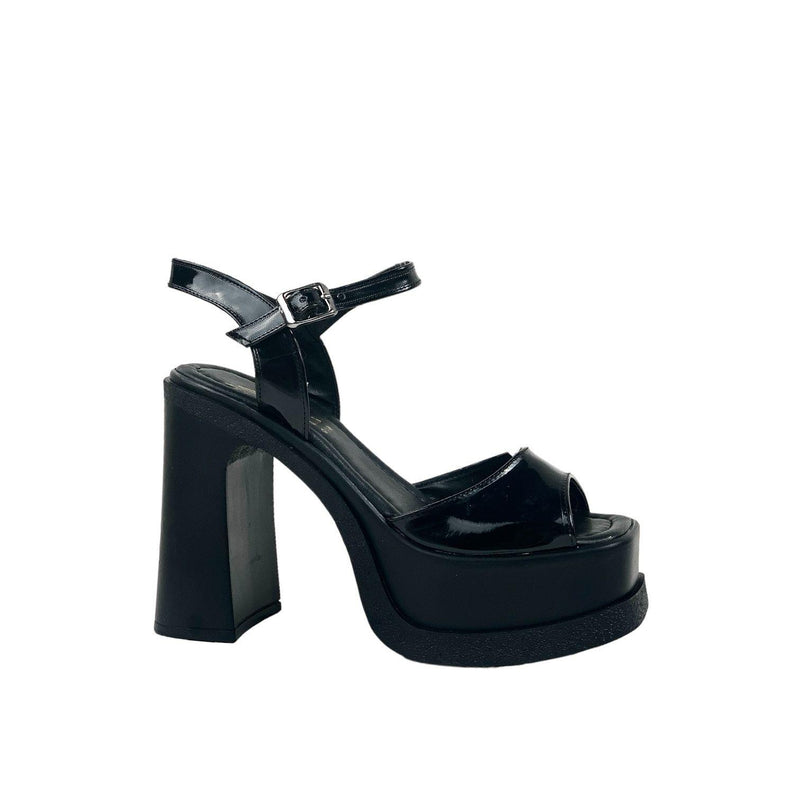 Women's Oklam Black Patent Leather Single Band Geliklink Shoes Sandals 15 Cm Heel - STREETMODE ™