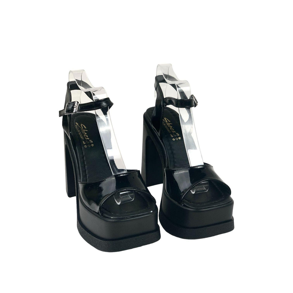 Women's Oklam Black Patent Leather Single Band Geliklink Shoes Sandals 15 Cm Heel - STREETMODE ™