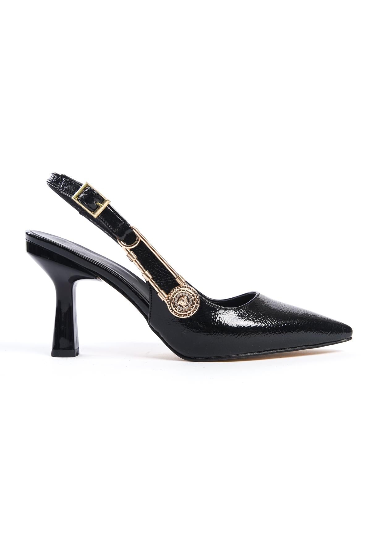 Women's Padh Black Buckle Detailed Heeled Pointed Toe Shoes - STREETMODE ™