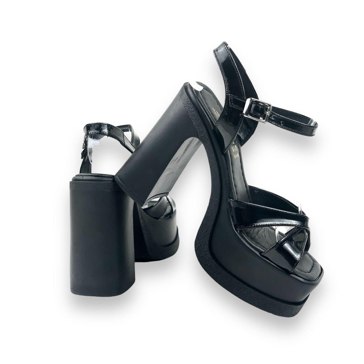 Women's Palm Black Patent Leather High Heel Platform Bridal Shoes Sandals Cross Band 15 Cm - STREETMODE ™