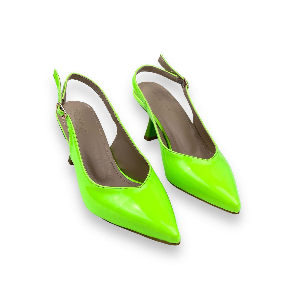 Women's Pasg PistachioGreen Patent Leather Pointed Toe Heeled Sandals 6 Cm