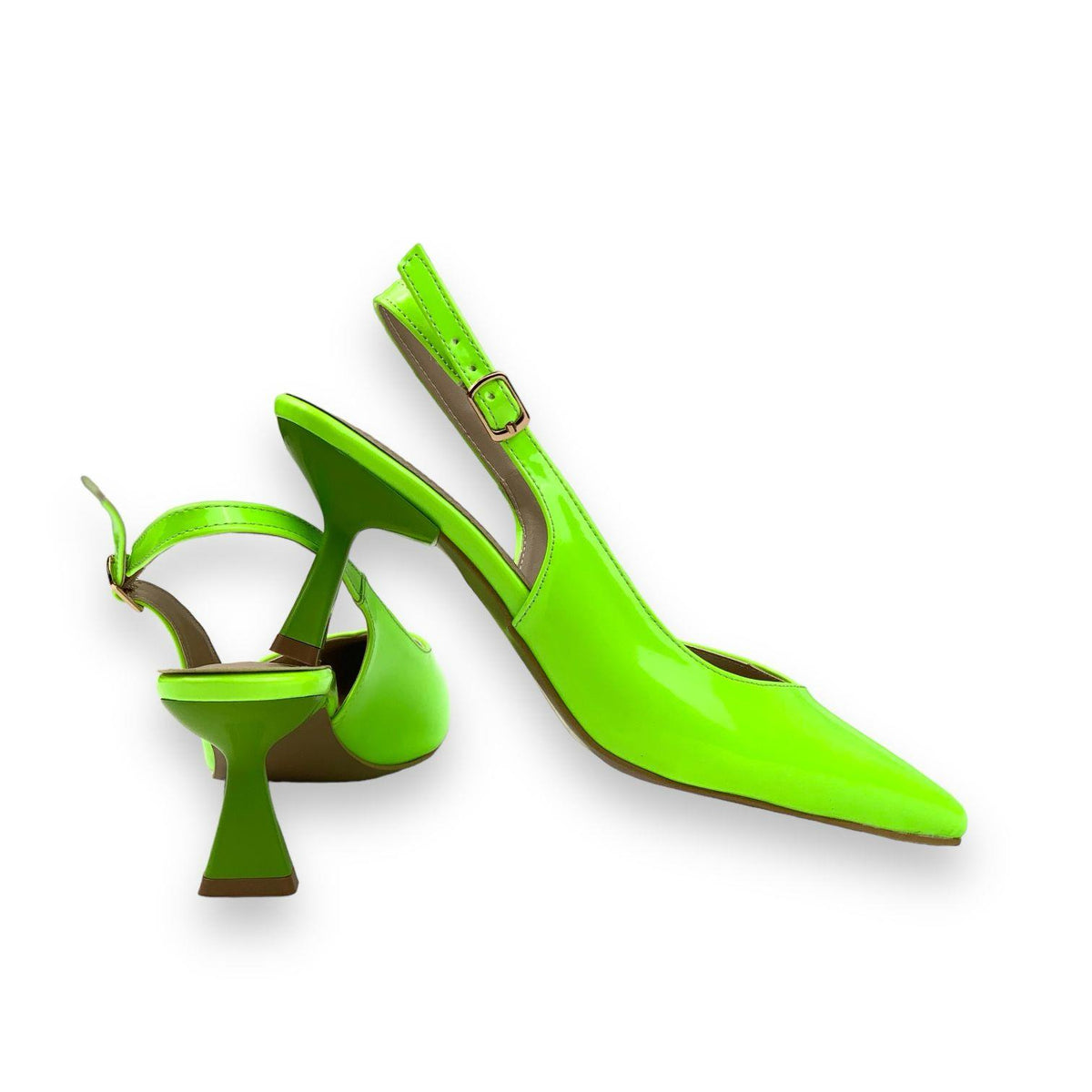 Women's Pasg PistachioGreen Patent Leather Pointed Toe Heeled Sandals 6 Cm - STREETMODE ™