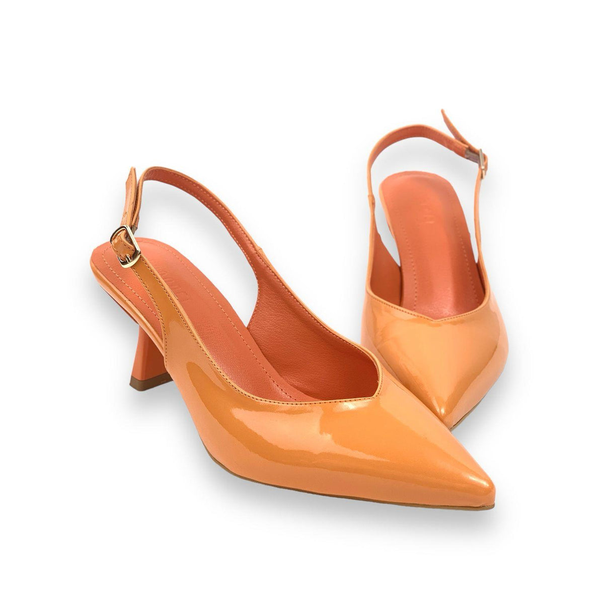 Women's Pasg Orange Patent Leather Pointed Toe Heeled Sandals 6 Cm - STREETMODE ™