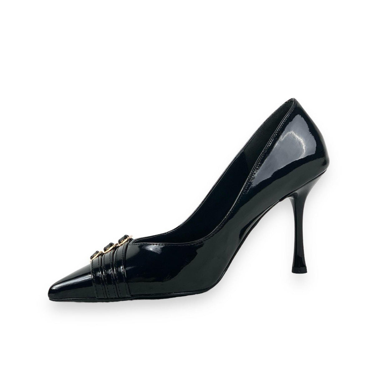 Women's Recs Black 3-Stripe Pointed Toe Thin Heel Stiletto 9 Cm - STREETMODE ™